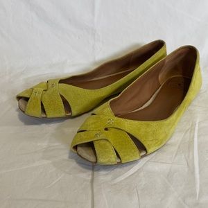 Lucky Brand Esther peep toe yellow suede flats 9.5